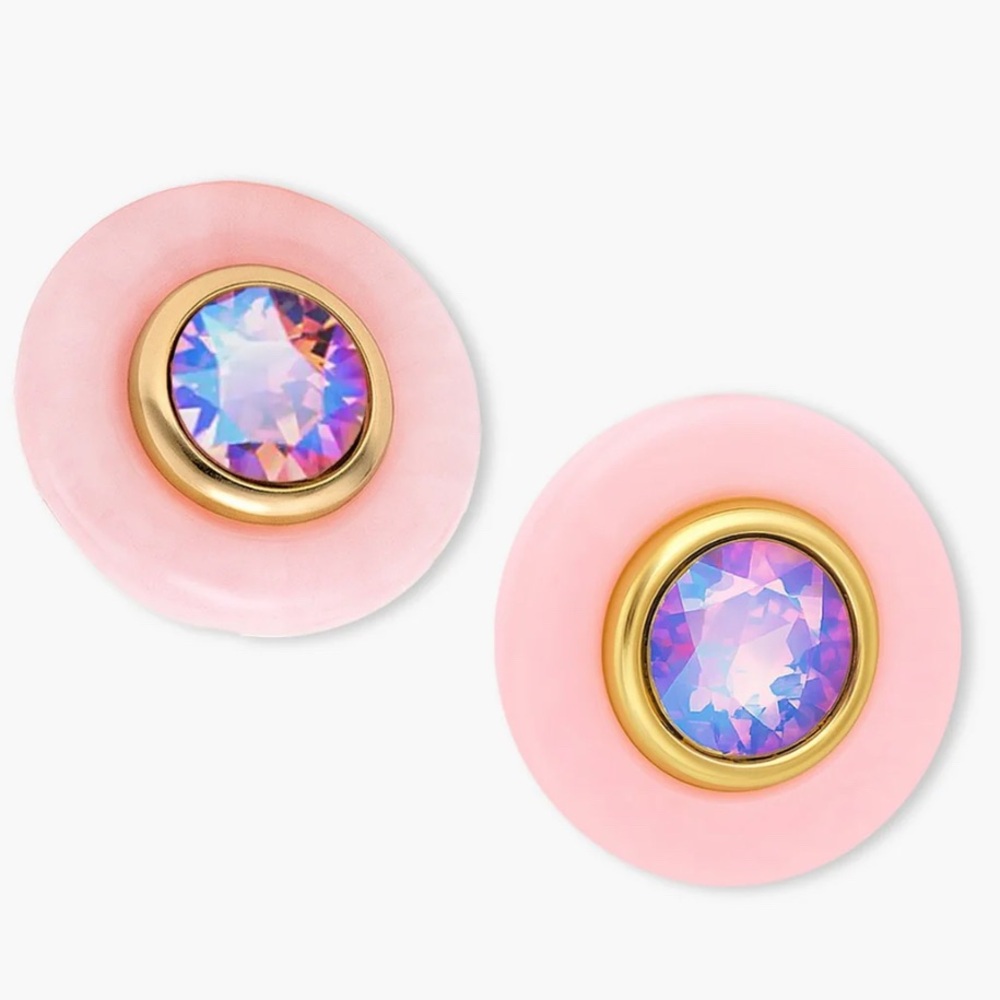 Pink enamel post earrings with Swarovski Crystal aurore boreale center BNIB stud